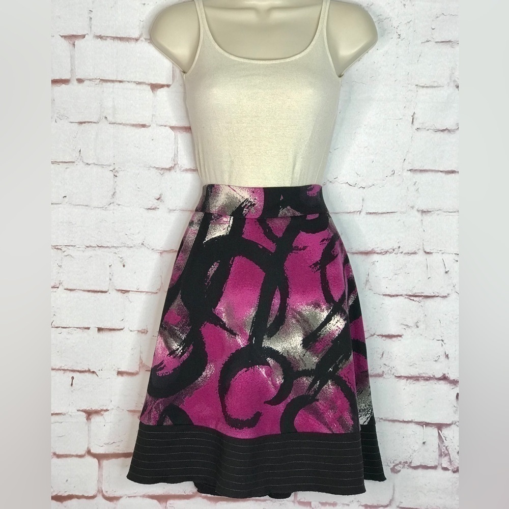 MY MICHELLE Circle Skirt Magenta Black Grey White Back Zipper Size 5/6 Medium - Picture 3 of 10